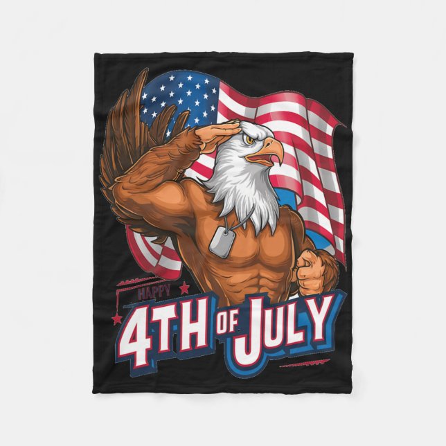Patriotic 4:e juli Byld Eagle American Flagga Ind Fleecefilt (Framsidan)