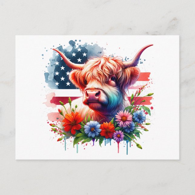 Patriotic 4:e juli Cow Vykort (Framsida)