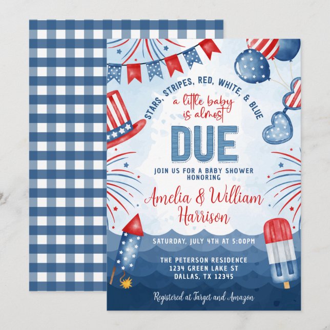 Patriotic 4:e juli Fireworks Baby Shower Inbjudningar (Fram/baksida)
