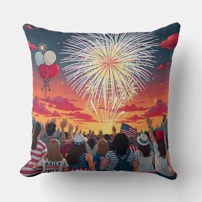 Patriotic 4:e juli Fireworks Firande Crowd Kudde (Framsida)