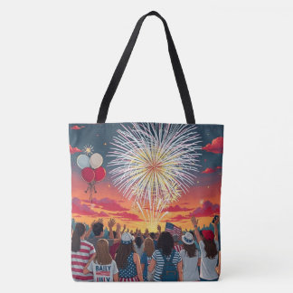 Patriotic 4:e juli Fireworks Firande Crowd Tygkasse