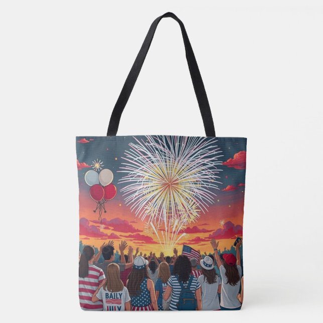 Patriotic 4:e juli Fireworks Firande Crowd Tygkasse (Framsida)