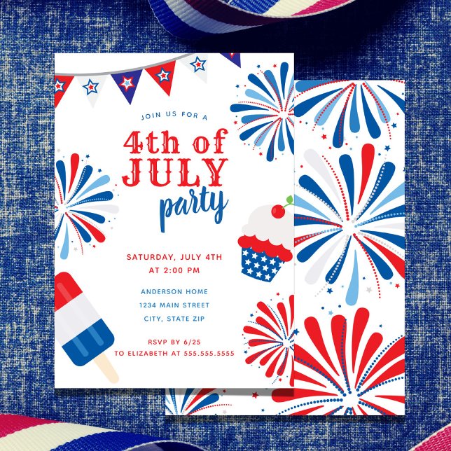 Patriotic 4:e juli Fireworks Party Inbjudningar (Skapare uppladdad)