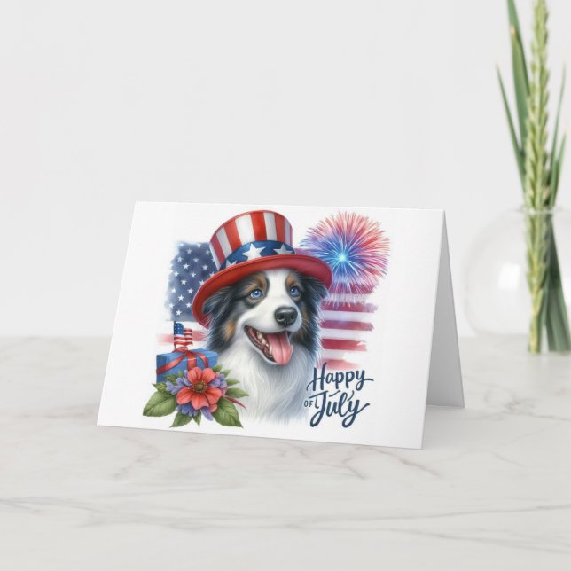 Patriotic 4:e juli Gräns Collie Helgkort (Framsida)