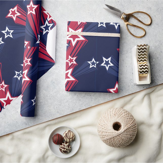 Patriotic 4:e juli Stars Red White and Blue Presentpapper (Skapare uppladdad)