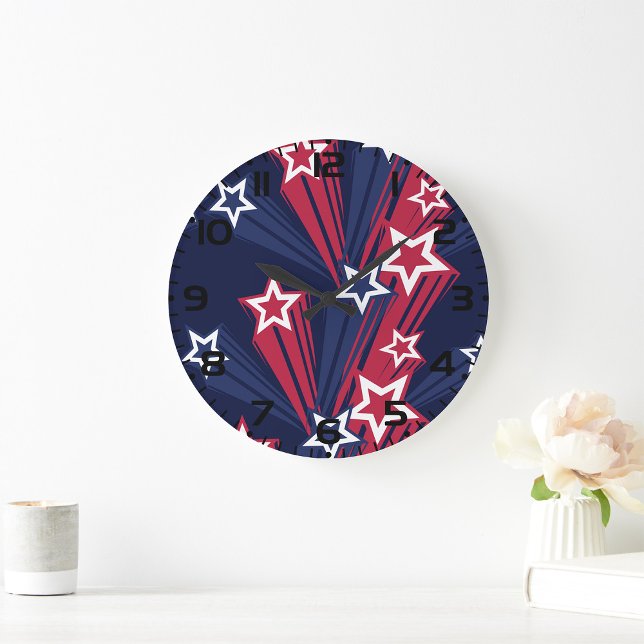 Patriotic 4:e juli Stars Red White and Blue Stor Klocka (Skapare uppladdad)