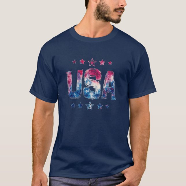 Patriotic 4:e juli Tie Dye USA T-Shirt (Framsida)