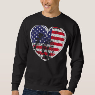 Patriotic 4:e juli - USA Flagga Heart Native Ameri Lång Ärmad Tröja