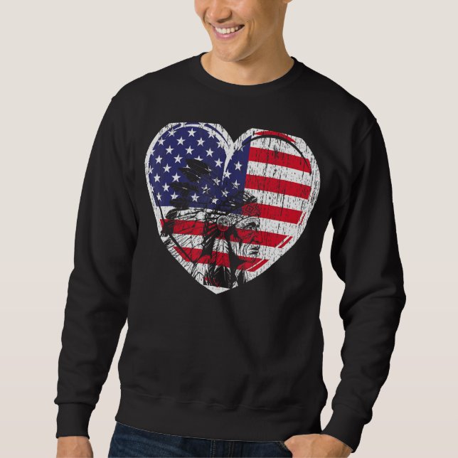 Patriotic 4:e juli - USA Flagga Heart Native Ameri Lång Ärmad Tröja (Framsida)