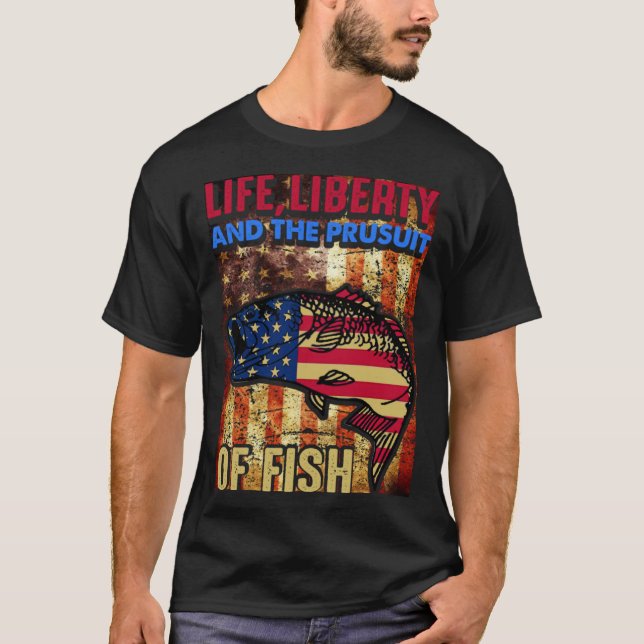 Patriotic 4th Of July American fishing Independenc T Shirt (Framsida)