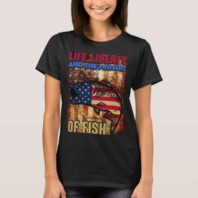 Patriotic 4th Of July American fishing Independenc T Shirt (Framsida)