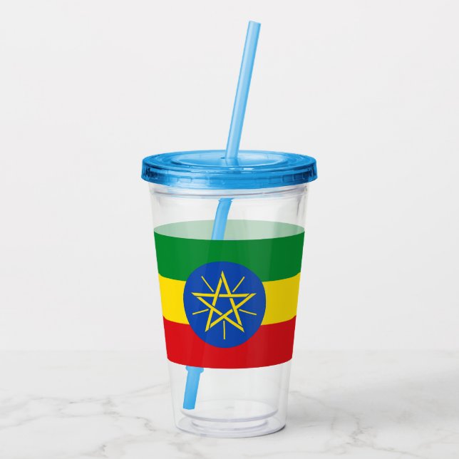 Patriotic Acrylic Tumbler med flagga av Etiopien Take Away Mugg (Baksida)