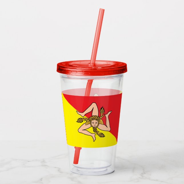 Patriotic Acrylic Tumbler med flagga av Sicilien Take Away Mugg (Baksida)
