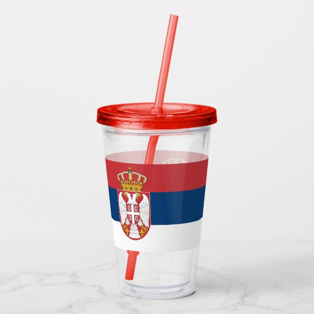 Patriotic Acrylic Tumbler med flagga från Serbien Take Away Mugg (Baksida)