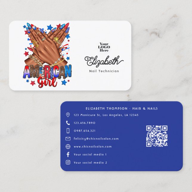Patriotic African American Nail Salon Branding Visitkort (Fram/baksida)