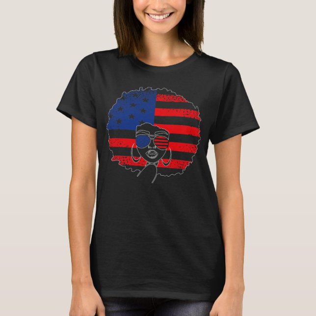 Patriotic African American Woman 4 juli T Shirt (Framsida)