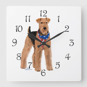 Patriotic Airedale Terrier Fyrkantig Klocka