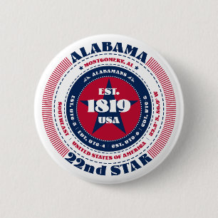 Patriotic Alabama Circle med statsinformation Knapp