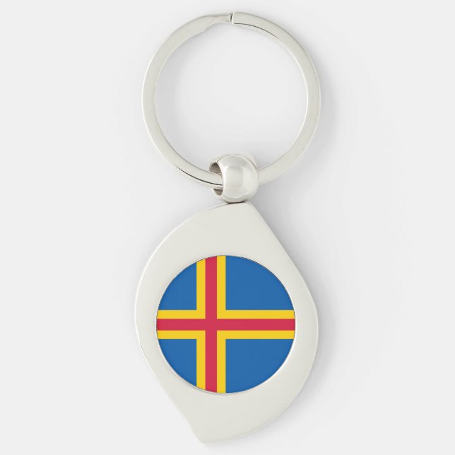 Patriotic Åland Flagga Swirl Silverfärgad Nyckelring (Framsidan)