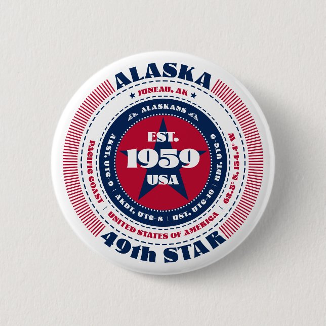 Patriotic Alaska Circle med statsinformation Knapp (Framsida)