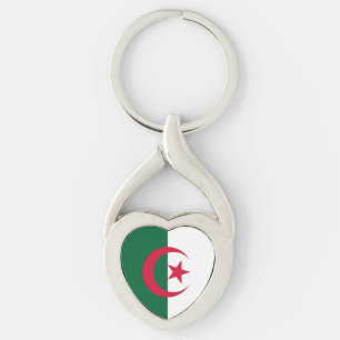 Patriotic Algerian Flagga Twisted Heart Silverfärgad Nyckelring