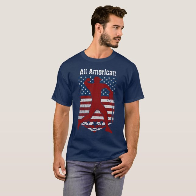 Patriotic All-American Baseball Vintage Distress T Shirt (Hel framsida)