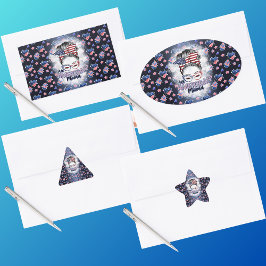 Patriotic All American Mamma Messy Bun Rektangulärt Klistermärke