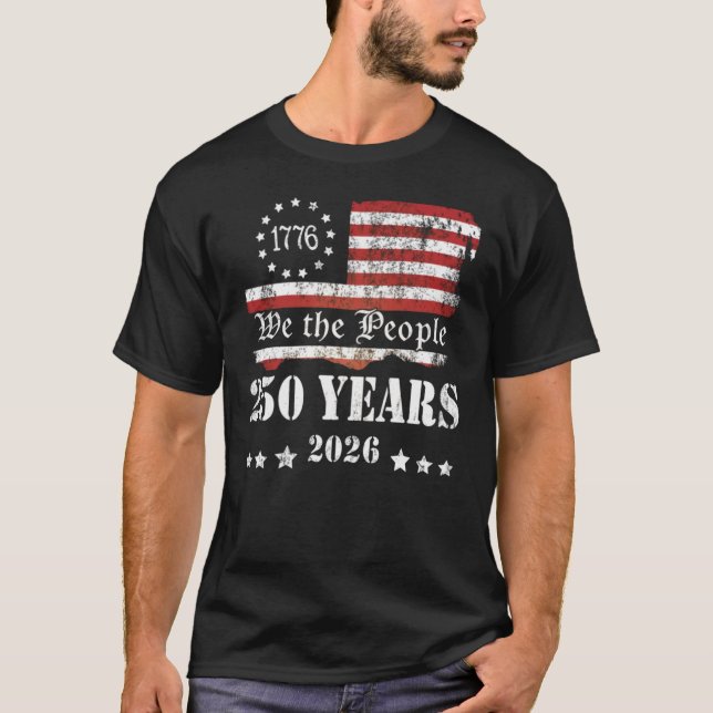 Patriotic America 250th  Vintage Flag Distressed  T Shirt (Framsida)