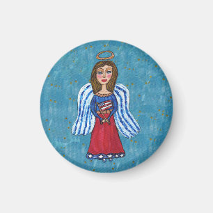 Patriotic American Angel Blue Stripe Vingar Flagga Magnet