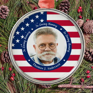 Patriotic American Anpassningsbar 2 Photo Memorial Julgransprydnad Metall