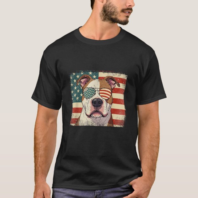 Patriotic American Bulldog Dog Lover USA Flag T Shirt (Framsida)