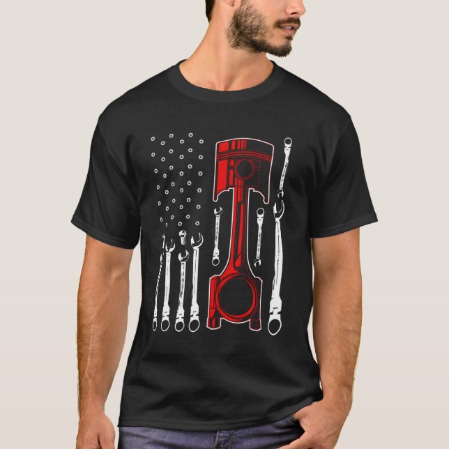 Patriotic American Car Mechanic Make Gift Pisto T Shirt (Framsida)