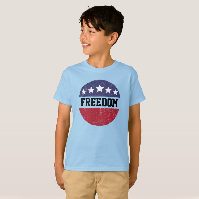 Patriotic American Distress Freedom Red Wht Blue T Shirt (Hel framsida)