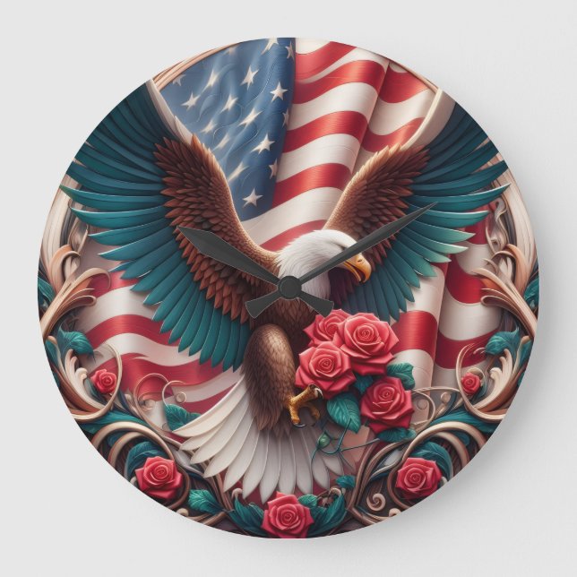 Patriotic American Eagle Clock Stor Klocka (Framsida)