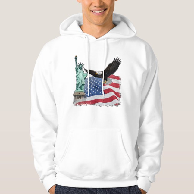 Patriotic American Eagle och Flagga design för Hoodie (Framsida)