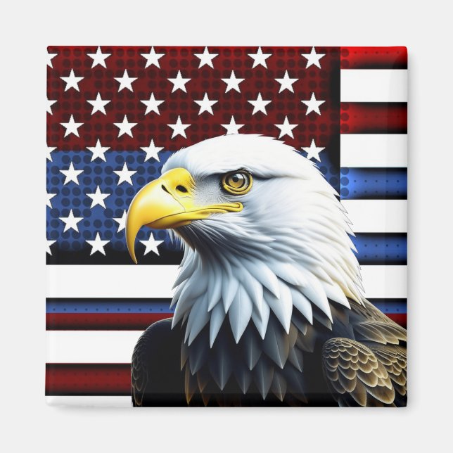 Patriotic American Eagle och US Flagga Magnet (Framsidan)