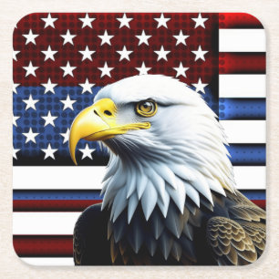 Patriotic American Eagle och US Flagga Underlägg Papper Kvadrat
