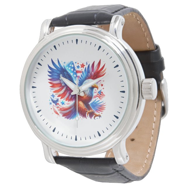Patriotic American Eagle Rött vitt blått Armbandsur (Vinklad)