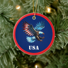 Patriotic American Eagle Rött vitt blått Julgransprydnad Keramik