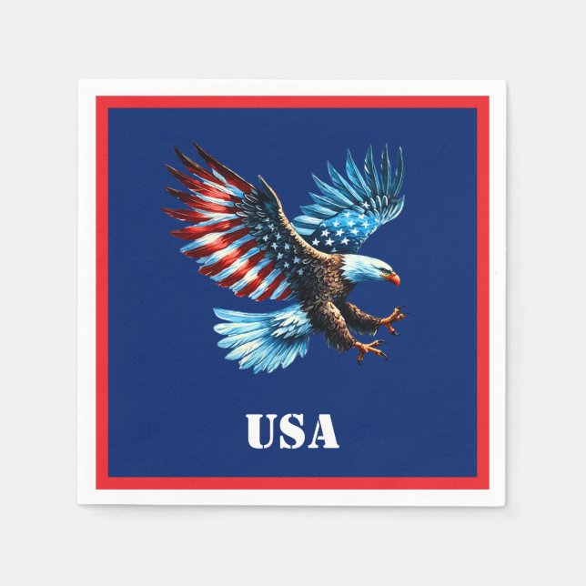 Patriotic American Eagle Rött vitt blått Pappersservett (Framsidan)