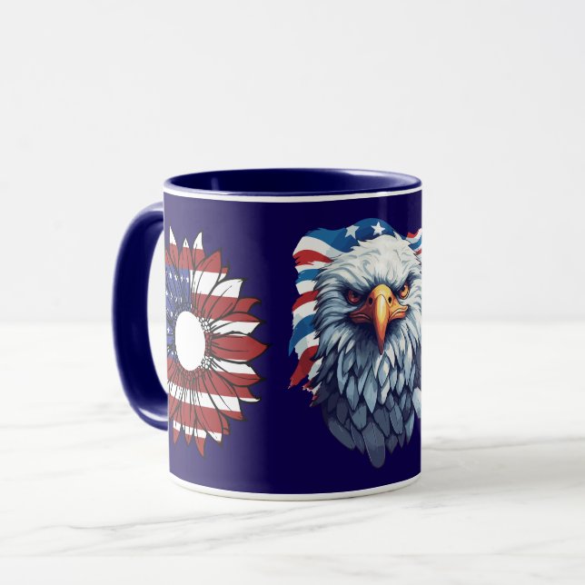 Patriotic American Eagle Sunflower Flag Navy Combo Mugg (Framsida vänster)