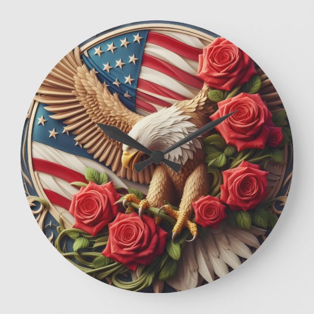 Patriotic American Eagle Wall Clock Stor Klocka (Framsida)