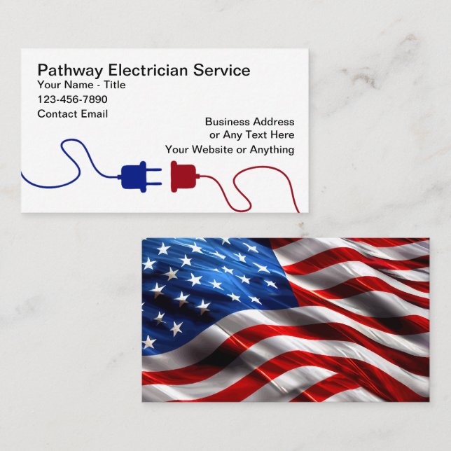 Patriotic American Electrician Theme Business Card Visitkort (Fram/baksida)
