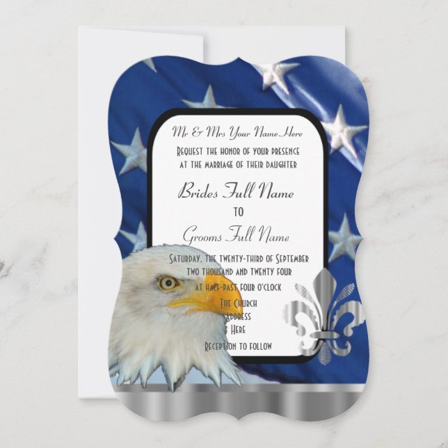 Patriotic American flag and eagle wedding Invitati Inbjudningar (Framsida)