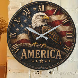 Patriotic American Flag Bald Eagle America Stor Klocka