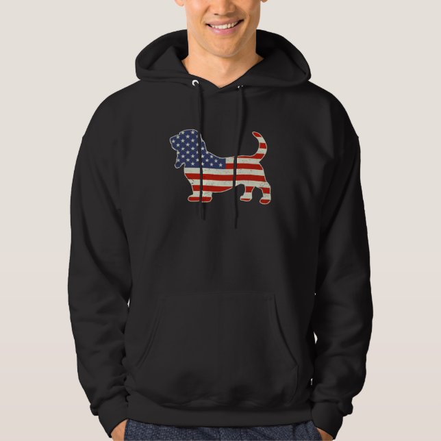 Patriotic American Flag Bloodhound Dog  July 4th Hoodie (Framsida)