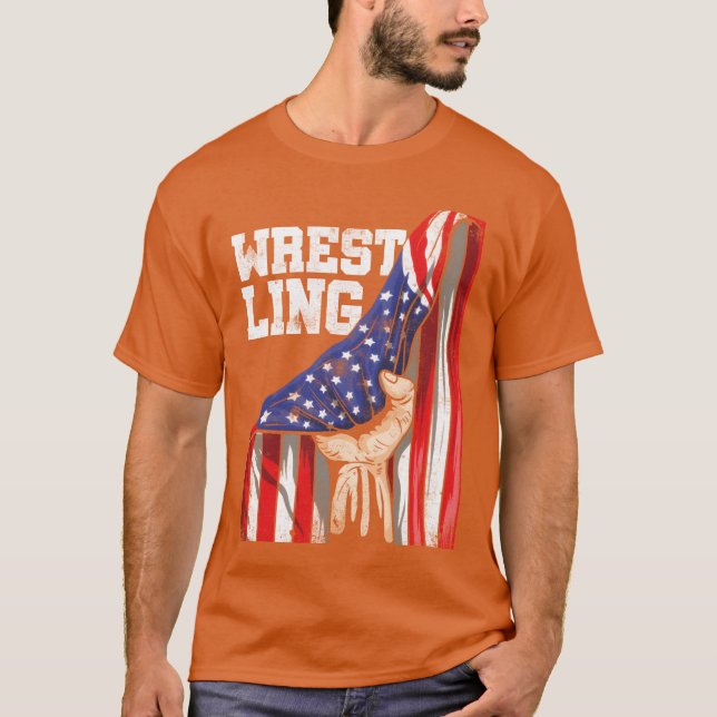 Patriotic American Flag Combat Sport Wrestler vint T Shirt (Framsida)