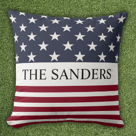 Patriotic American Flag Family Name Kudde