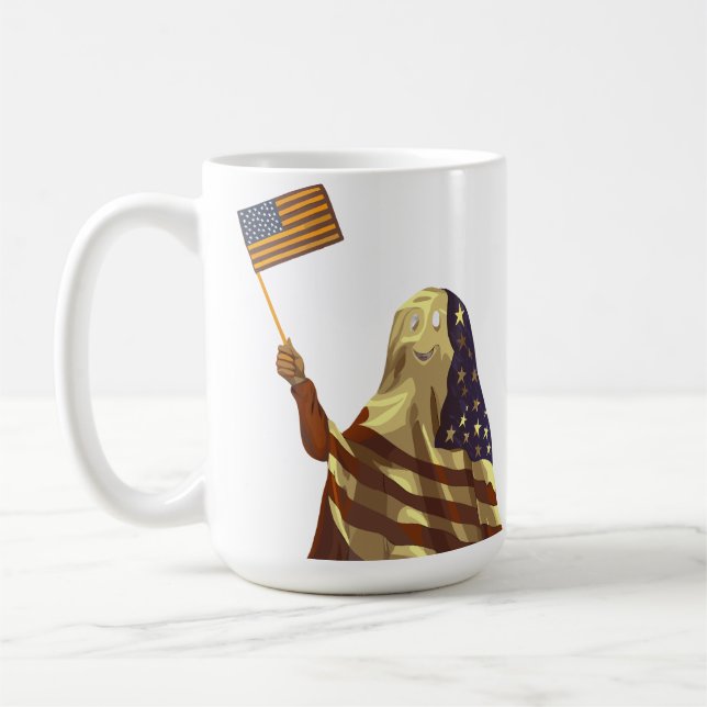 Patriotic American Flag Ghost Halloween Kaffemugg (Vänster)