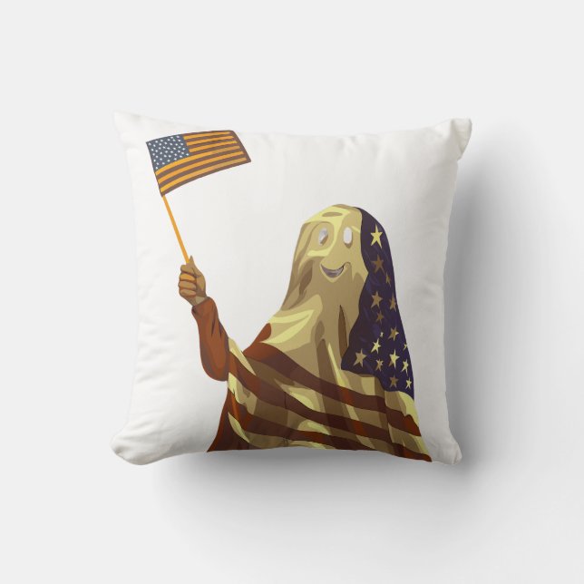 Patriotic American Flag Ghost Halloween Kudde (Framsida)